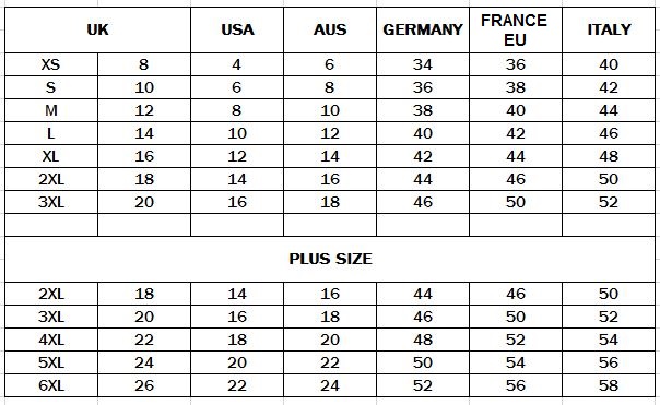 Size Guide Chart - Hearts & Roses London