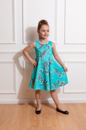 Girls Emerald Floral Swing Dress
