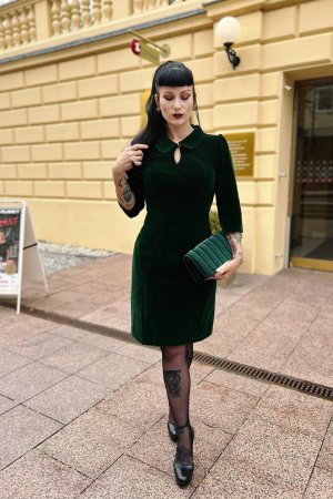 dark green dress with tights Glamorous Velvet Wiggle in menu: valentines edit