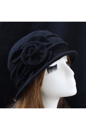 Vintage Wool Rose Hat in Black