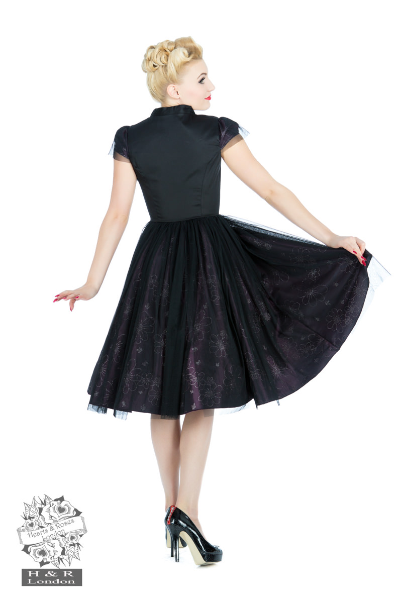 Black Purple Satin Evening Prom Dress in Black/Purple - Hearts & Roses  London