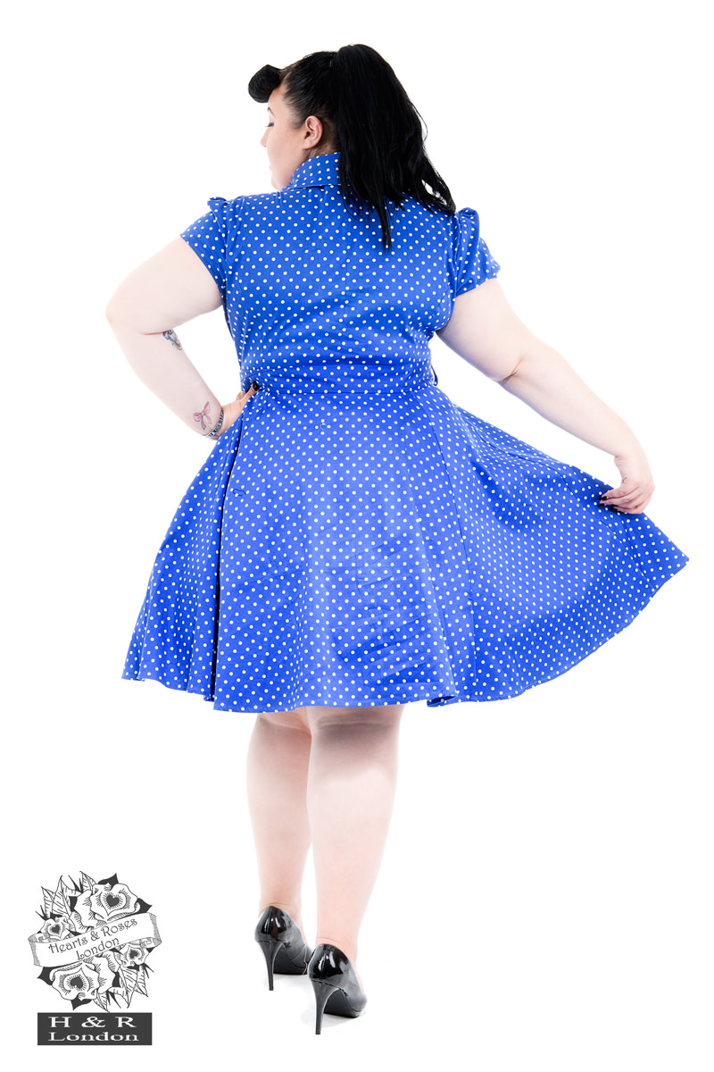 Blue White Small Polka Dot Tea Dress in Blue/White - Hearts & Roses London