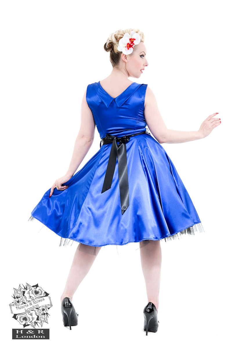 Blue Satin 50s Prom Swing Dress