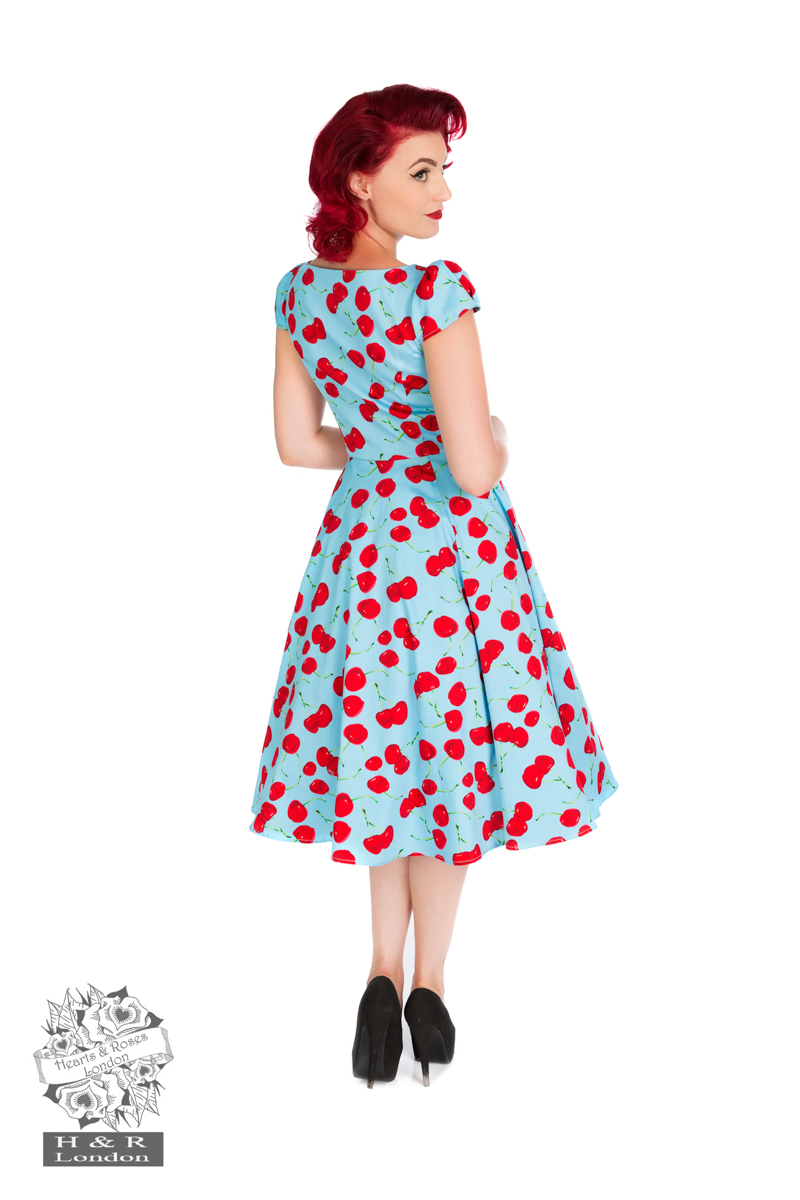 Blue Bombshell Cherry Tea Dress