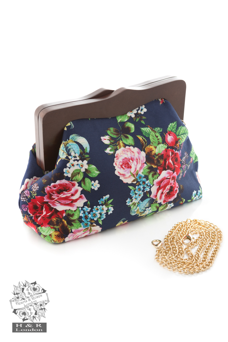 Navy Floral Clutch Bag