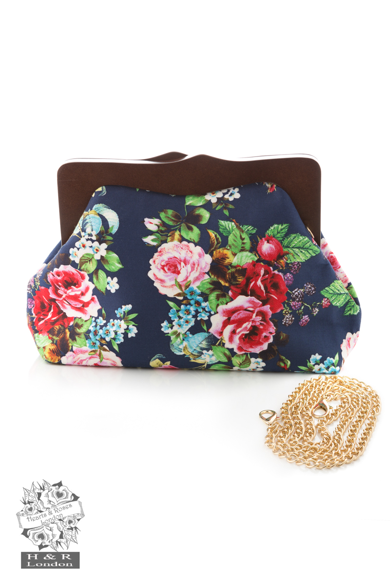 Navy Floral Clutch Bag