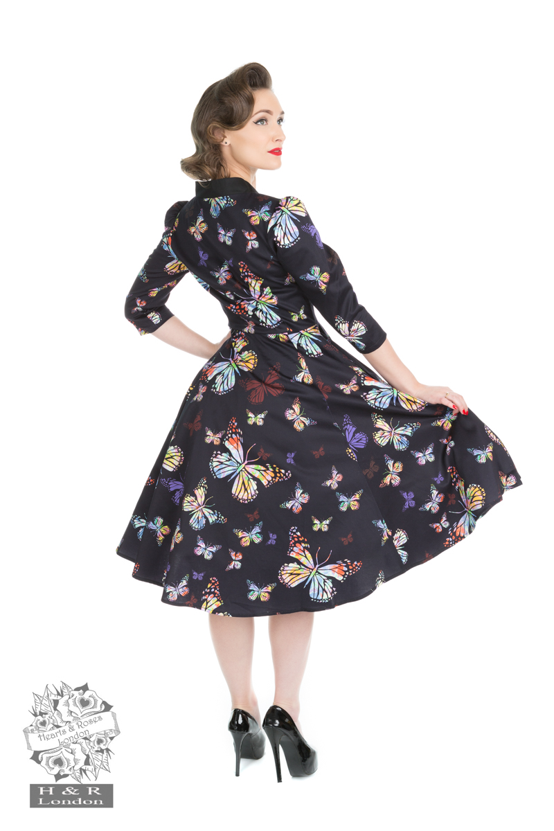 black 1950s butterfly swing dress Black 1950s Butterfly Patchwork Vintage Dress main image 1