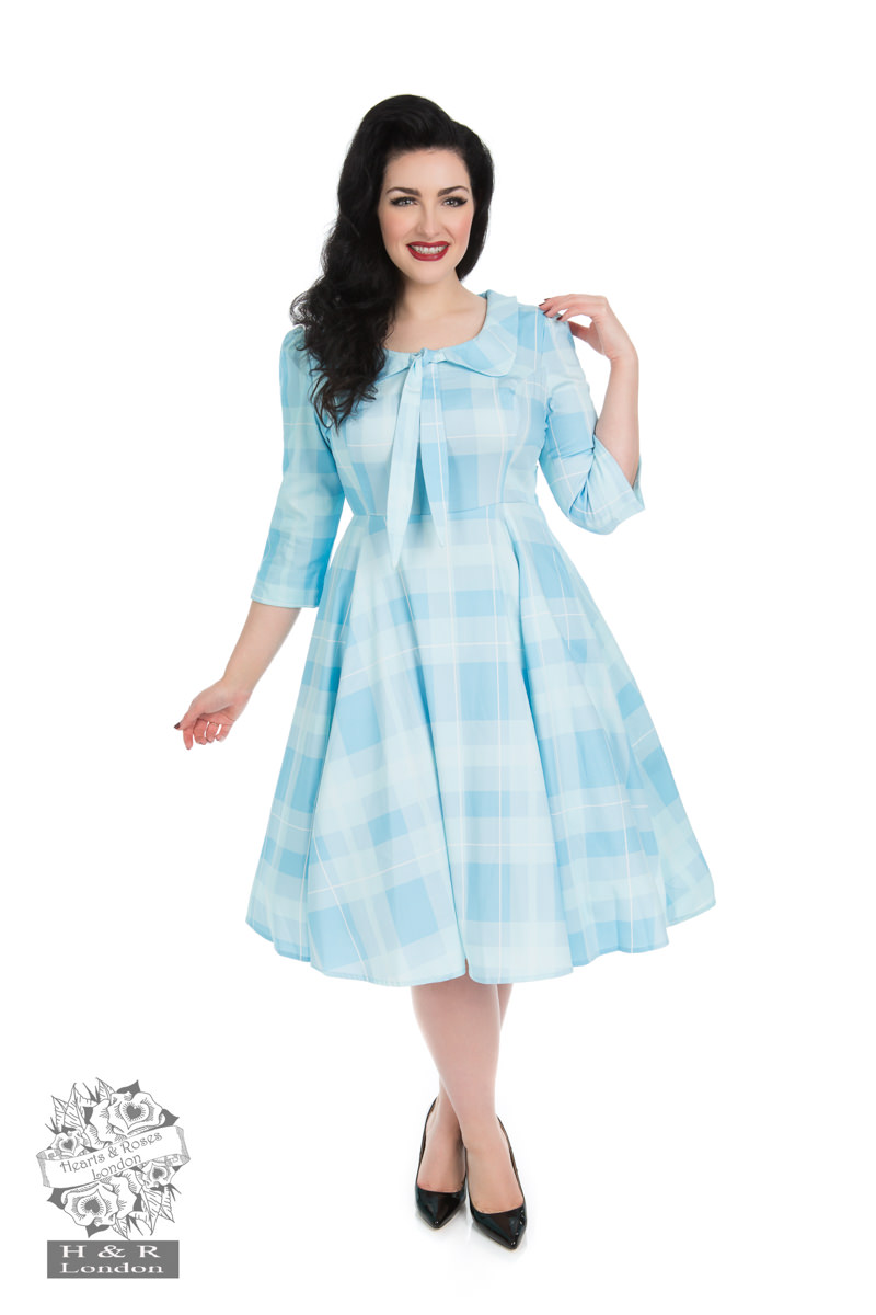 Sweet Blue Checked Swing Dress