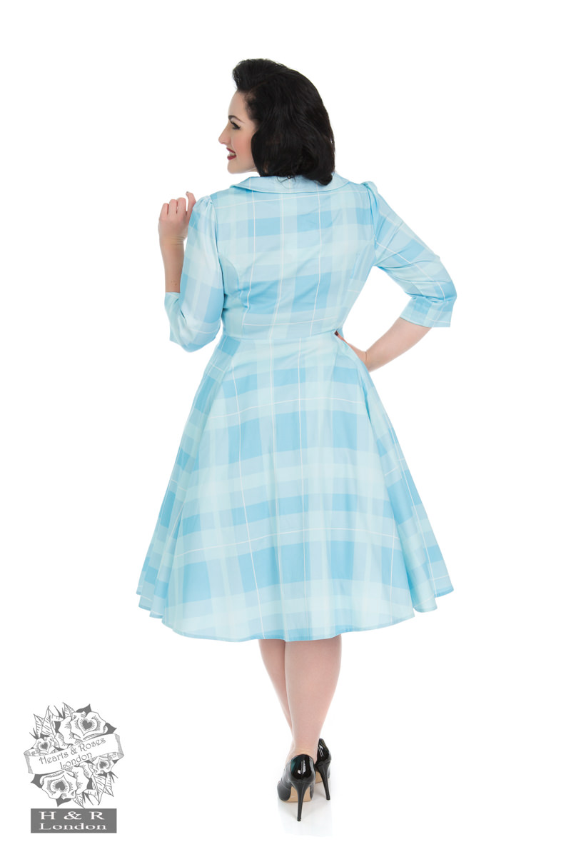 Sweet Blue Checked Swing Dress