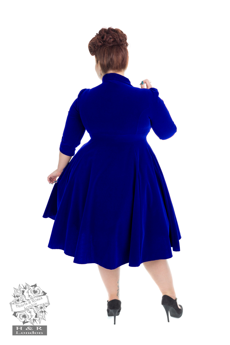 Glamorous Velvet Tea Dress In Royal Blue in Blue