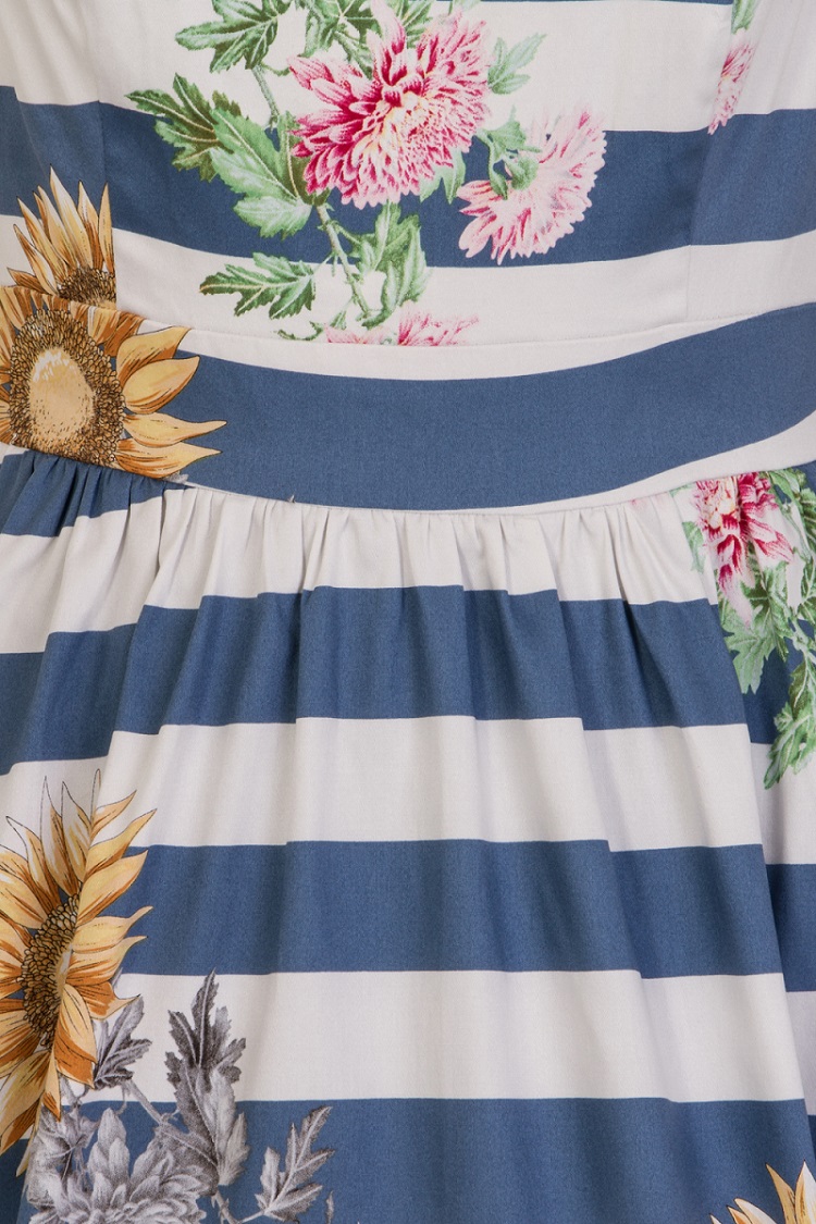 Blue Striped Skyscraper Sunflower Dress in Blue/White - Hearts & Roses  London