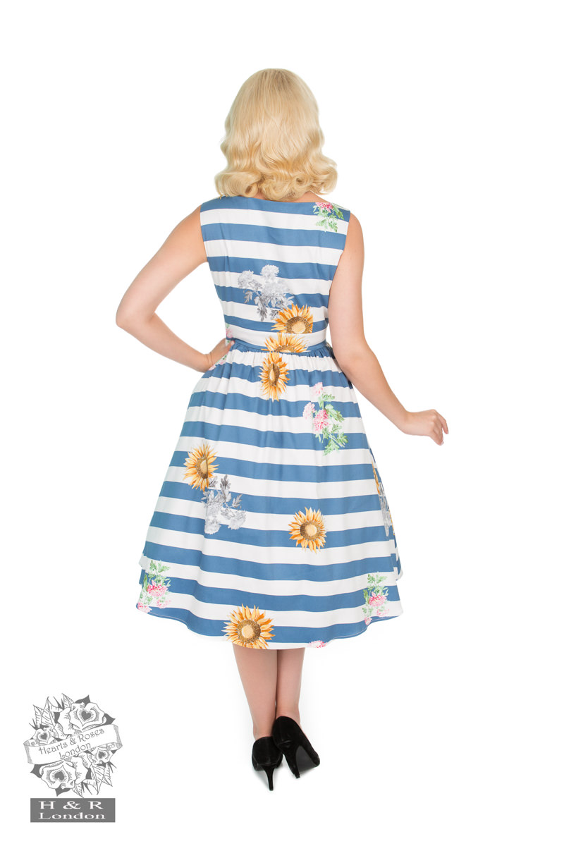 Blue Striped Skyscraper Sunflower Dress