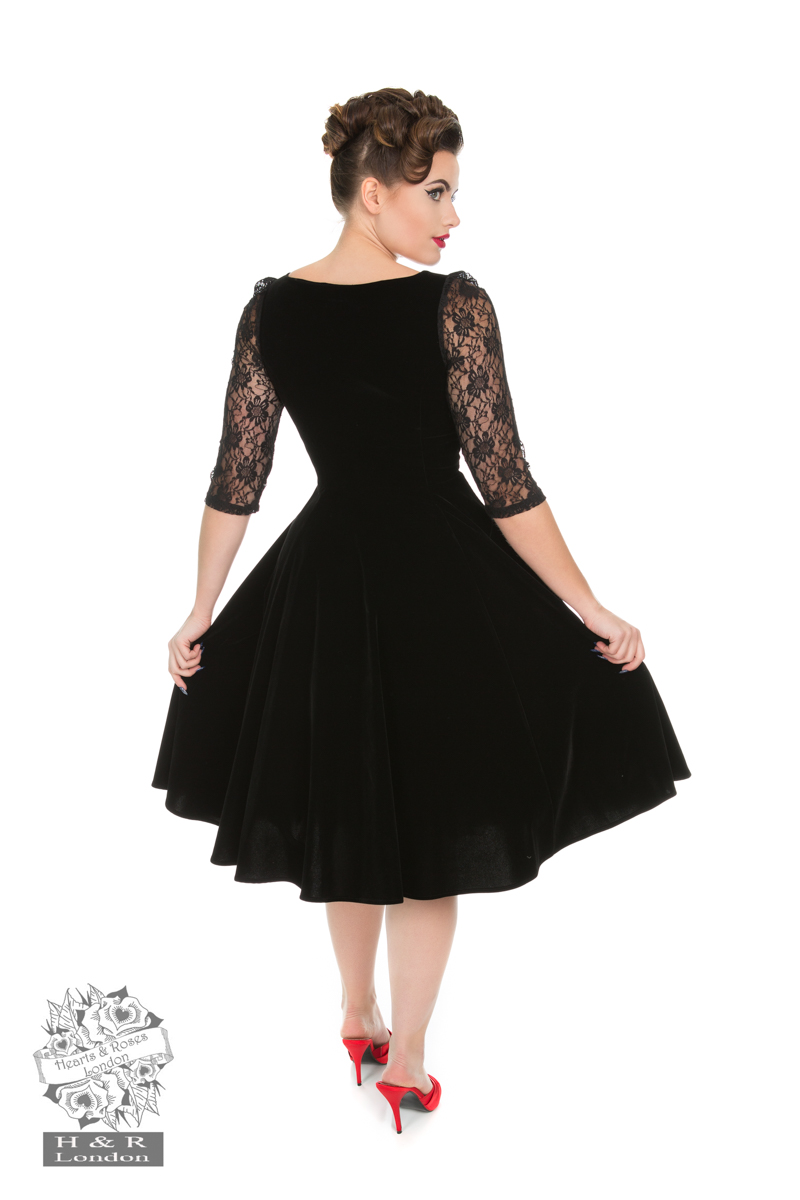 black velvet swing dress Tarna | Black Velvet Midi Dress With Bow Straps