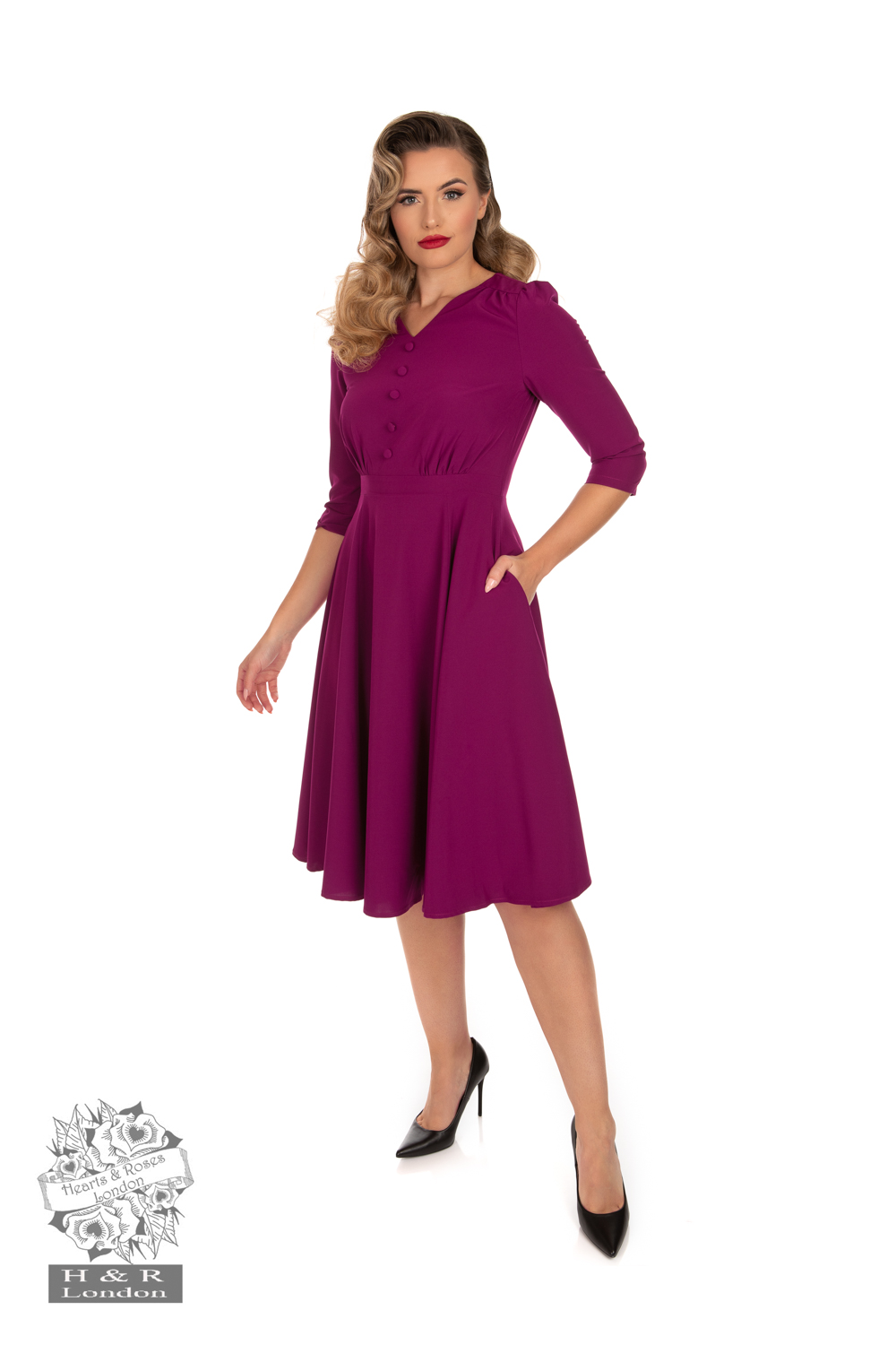 Pretty Plum 50s Swing Dress