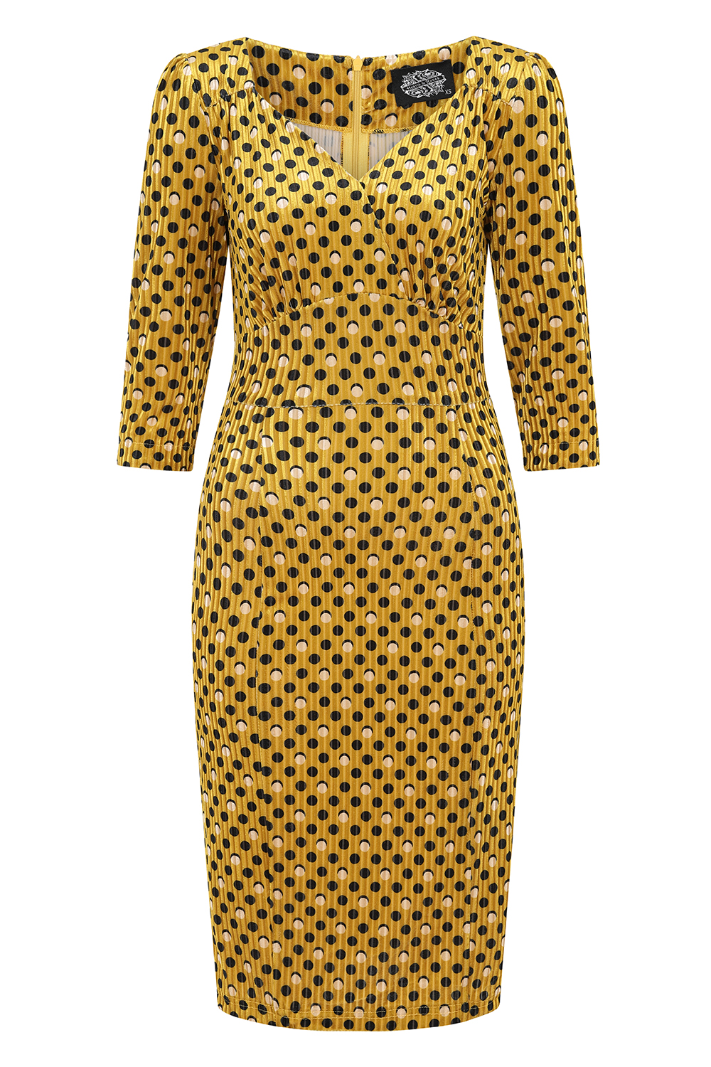 Cora Polka Dot Wiggle Dress in Yellow - Hearts & Roses London