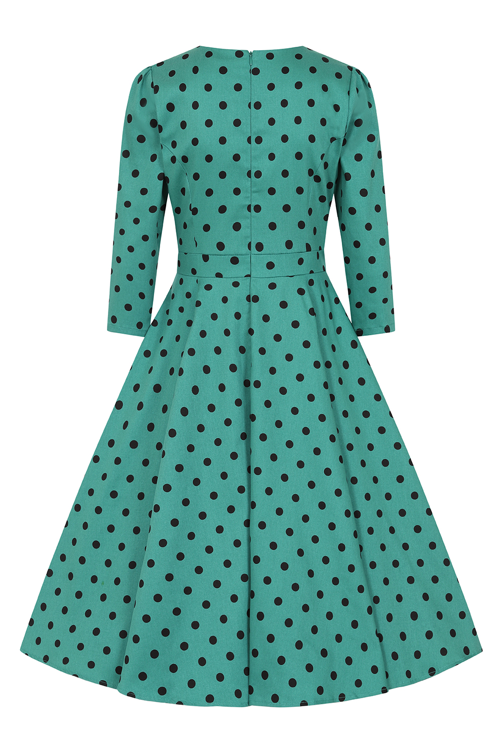Finley Polka Dot Swing Dress in Green Hearts Roses London