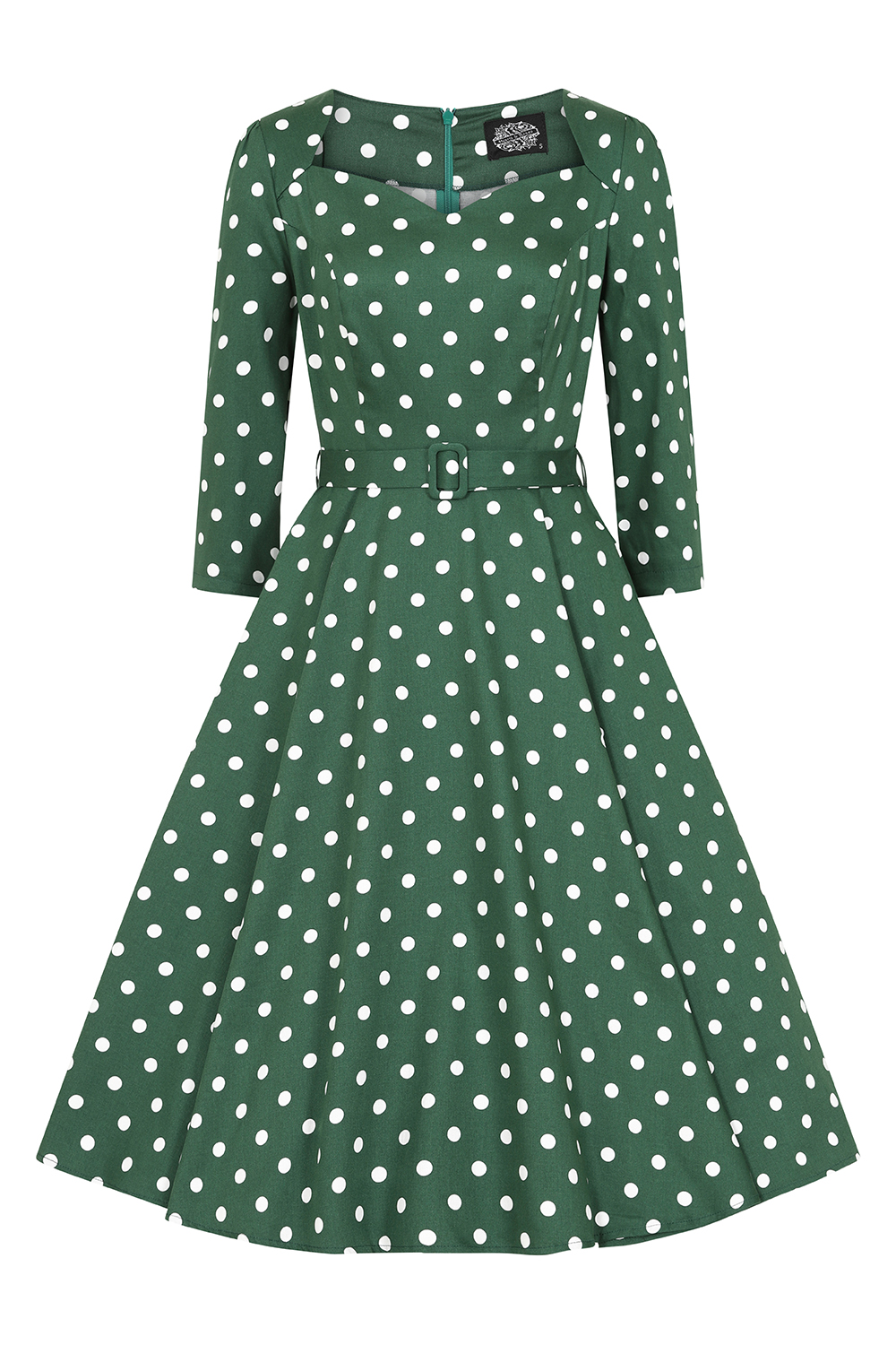 Kylie Green Polka Dot Swing Dress in Plus Size in Green - Hearts & Roses  London