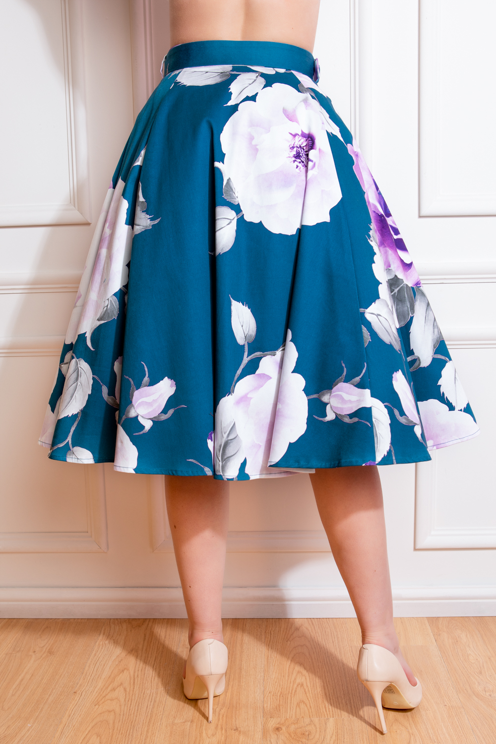 Niamh Floral Swing Skirt in Blue Hearts Roses London - Main Image