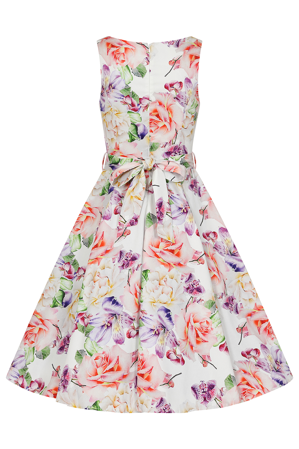 Harper Floral Swing Dress in white - Hearts & Roses London