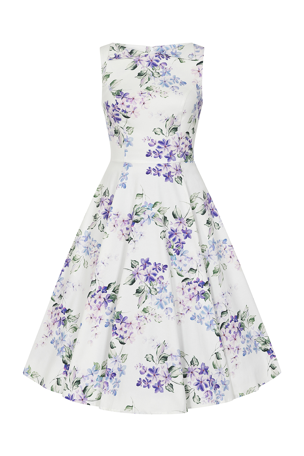 Tasha Floral Swing Dress in White/Blue