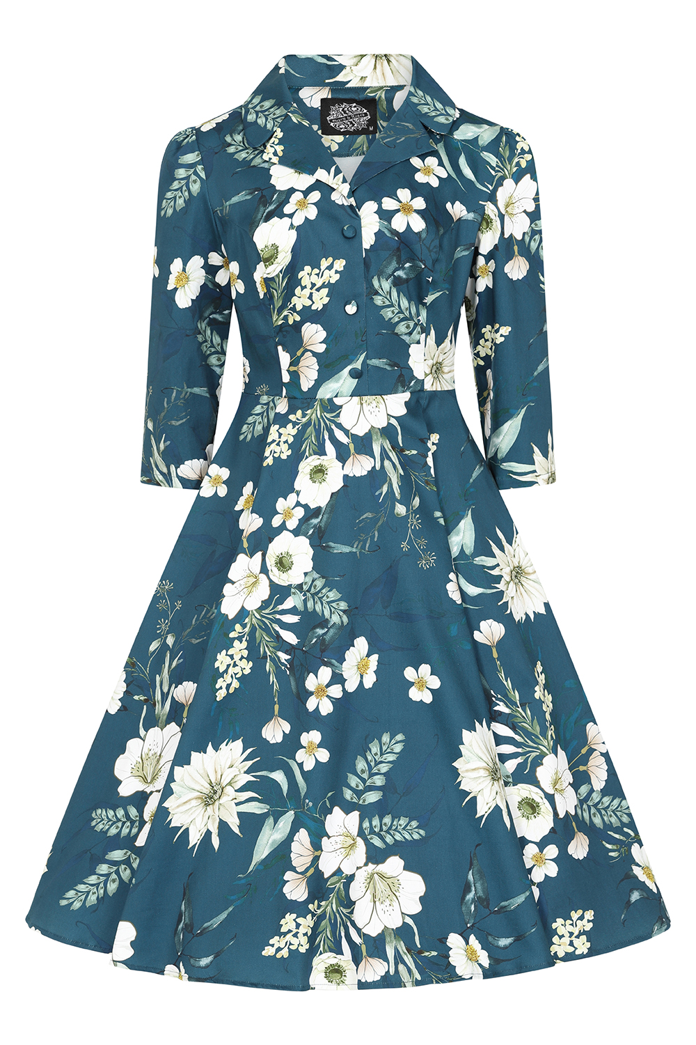 Petal Floral Swing Dress in Extended Sizing in Blue - Hearts & Roses London