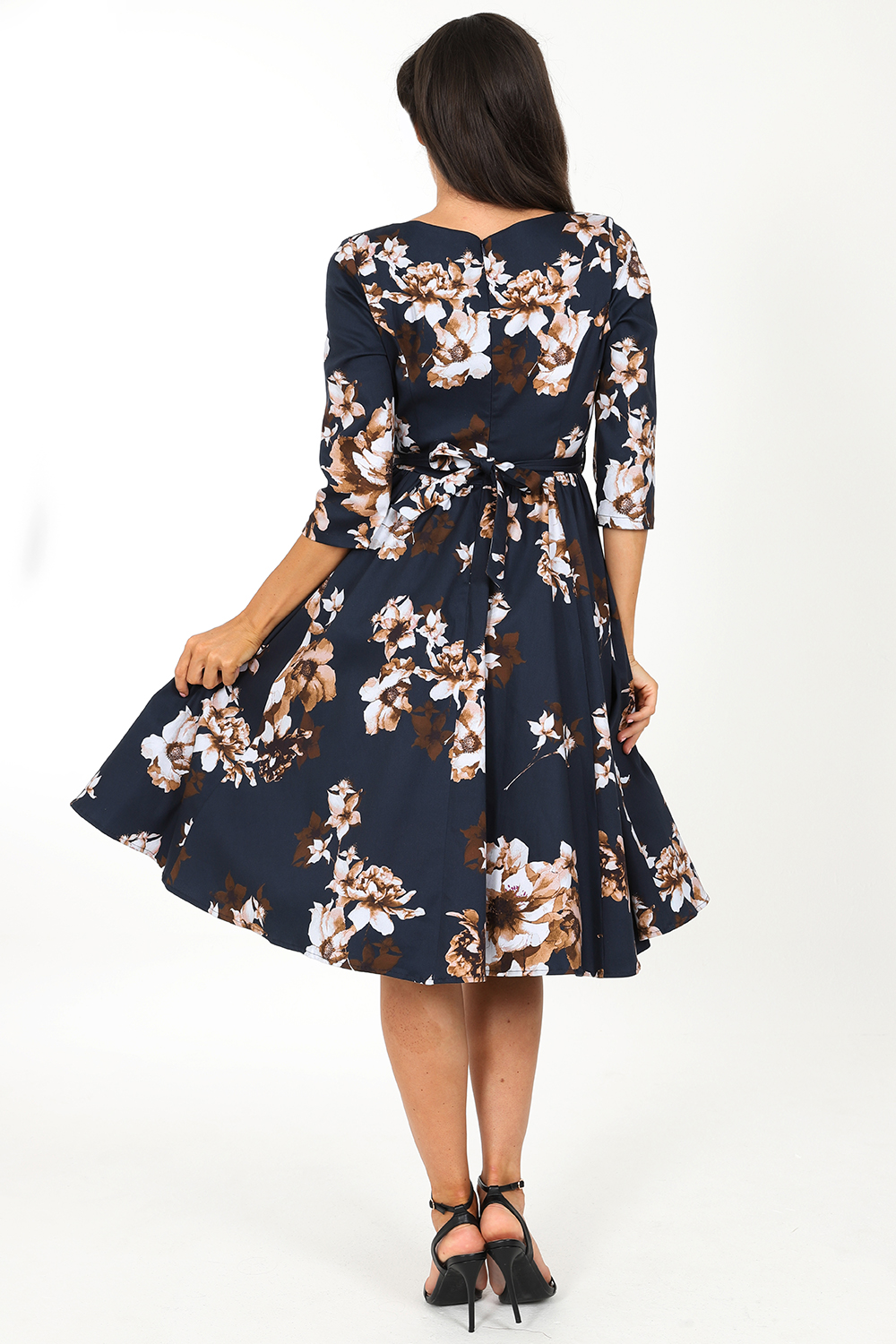 Laura Floral Swing Dress in Navy - Hearts & Roses London