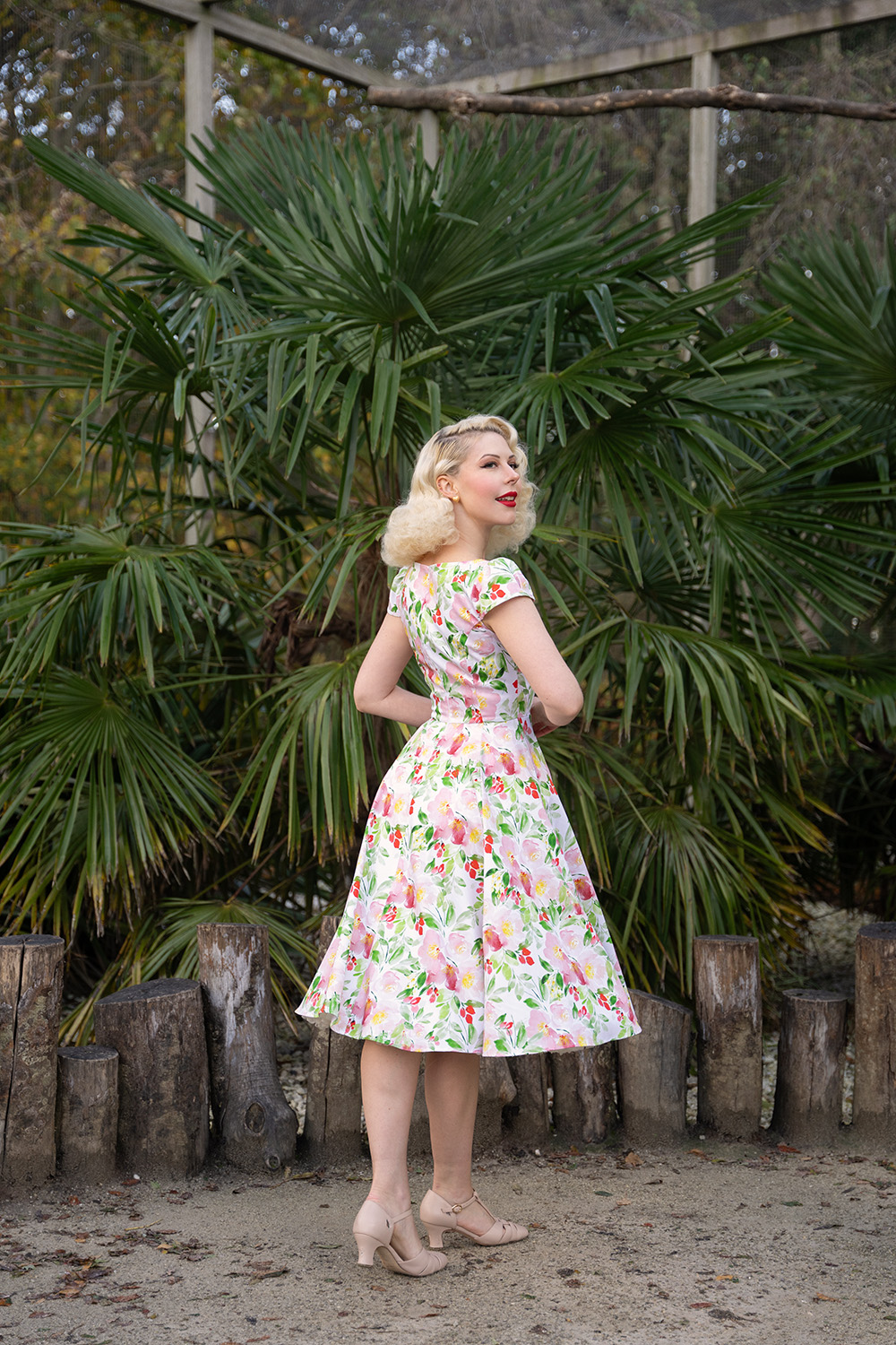 Larisa Floral Swing Dress in Green - Hearts & Roses London