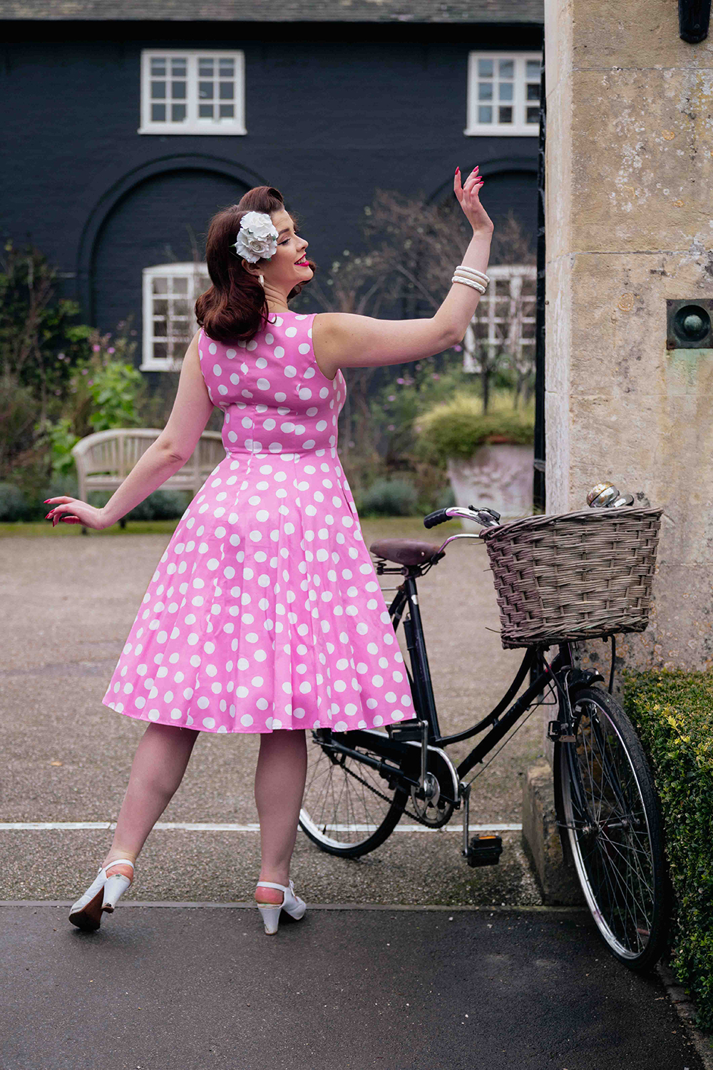 pink polka dot swing dress Lyra Polka Dot Swing Dress in Pink