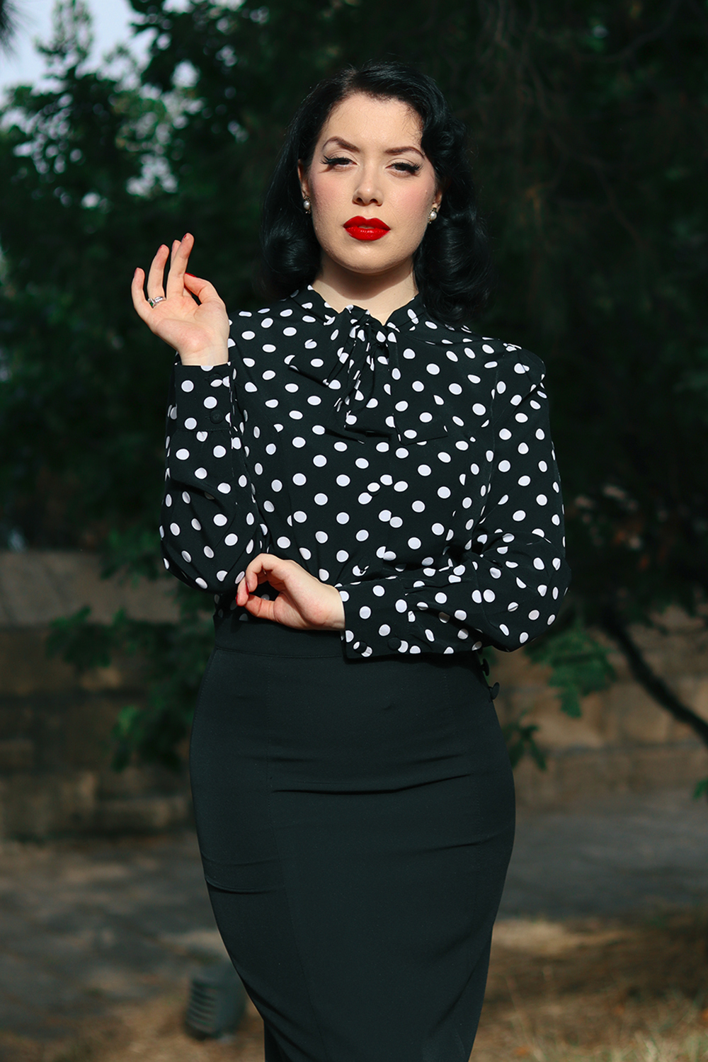 Laila Polka Dot Blouse in Black/White Hearts Roses London