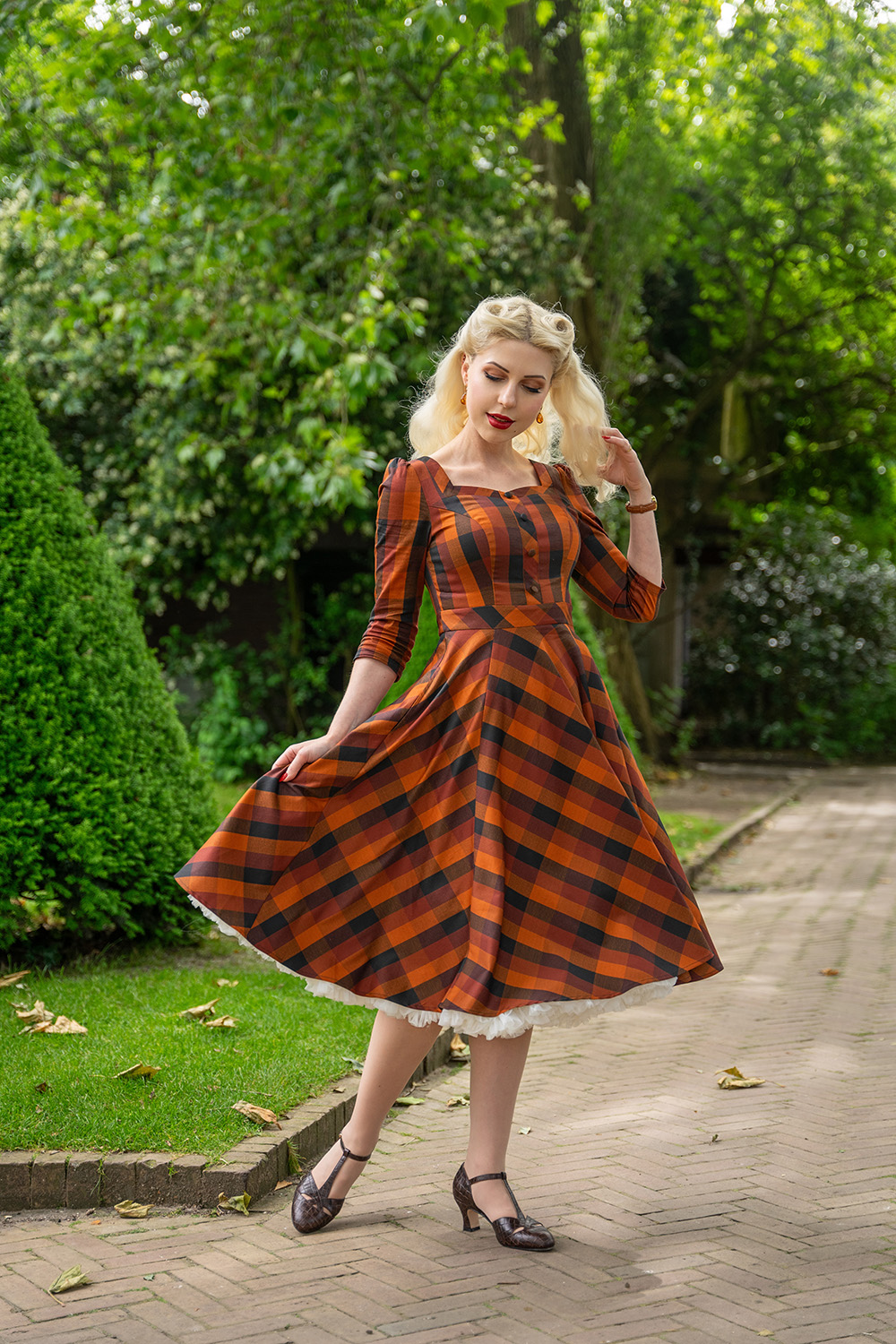 retro swing dress uk Evelyn Retro Check Swing Dress in Red