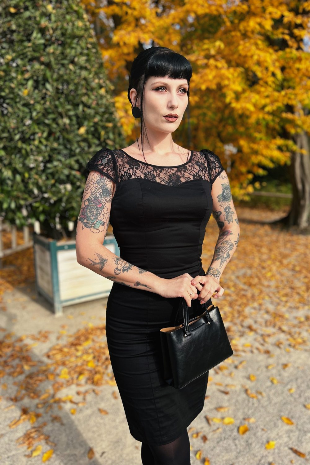 Black Mesh Lace Wiggle Dress in Black - Hearts & Roses London