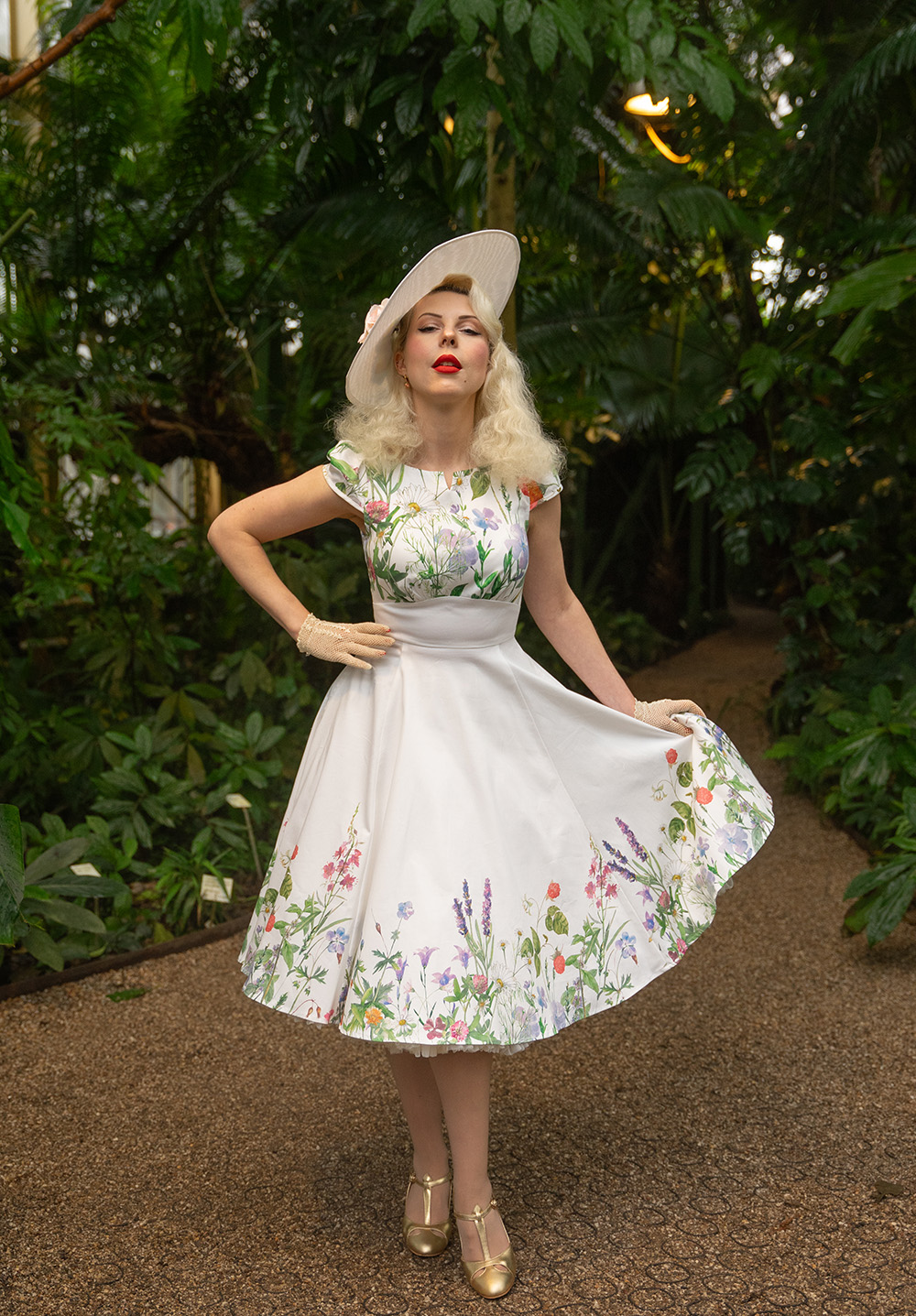 Autumn Floral Swing Dress in white - Hearts & Roses London