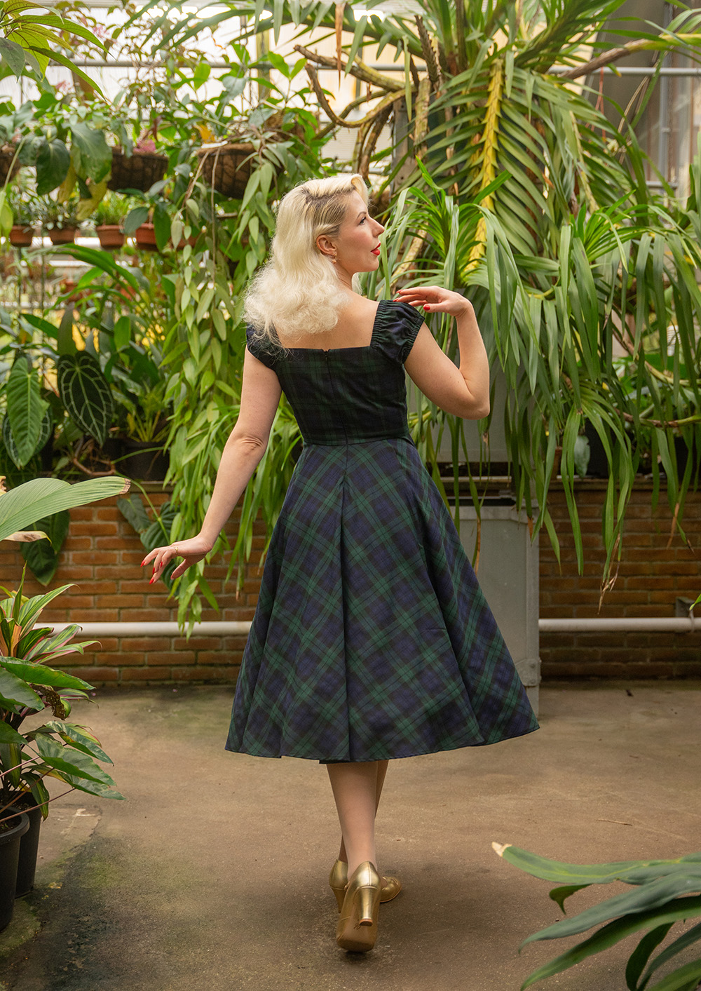 Judith Tartan Swing Dress in Navy Hearts Roses London
