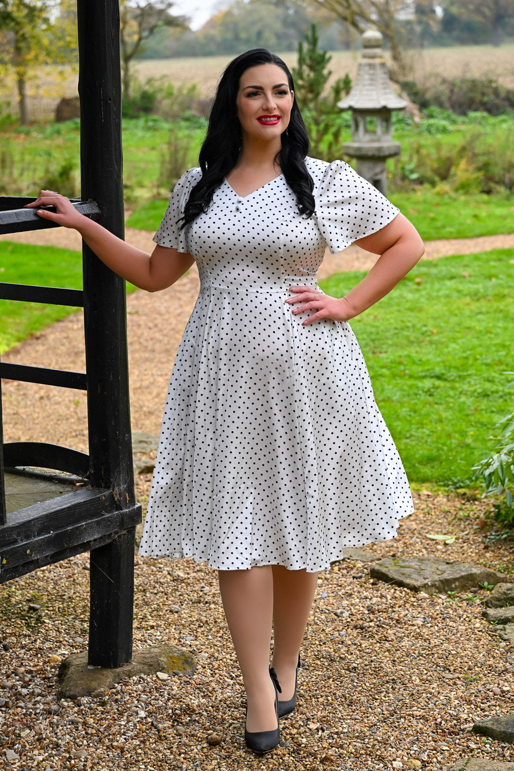 Swing Dress White Frock With Black Dots Step Into Classic Elegance With Our  Off-shoulder Polka