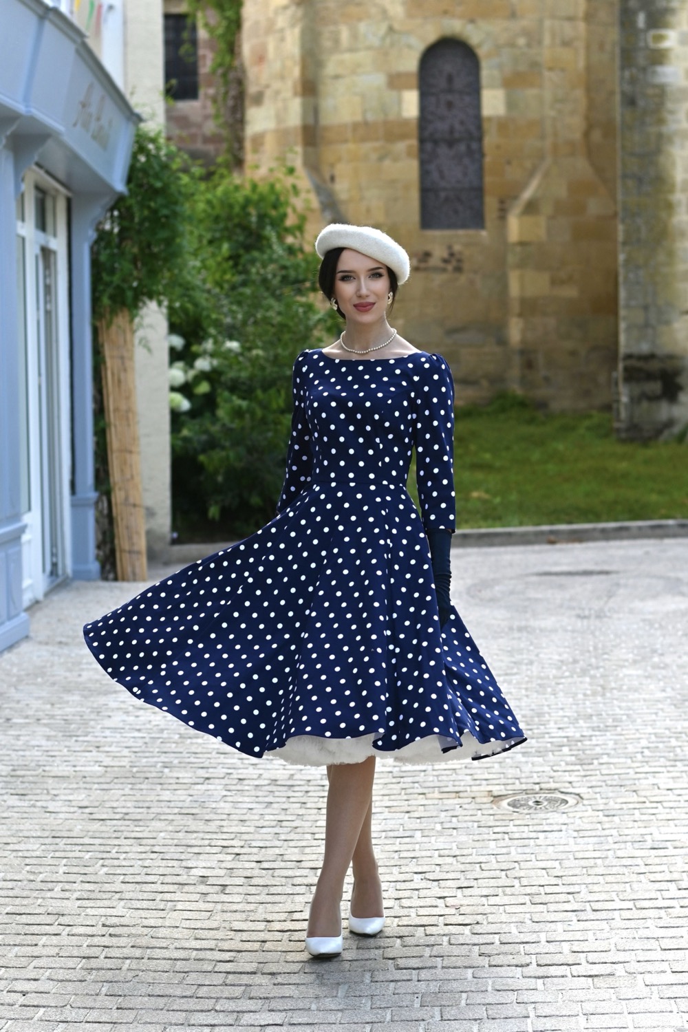 blue and white dot dress Polka Dot Maxi Dress-Blue
