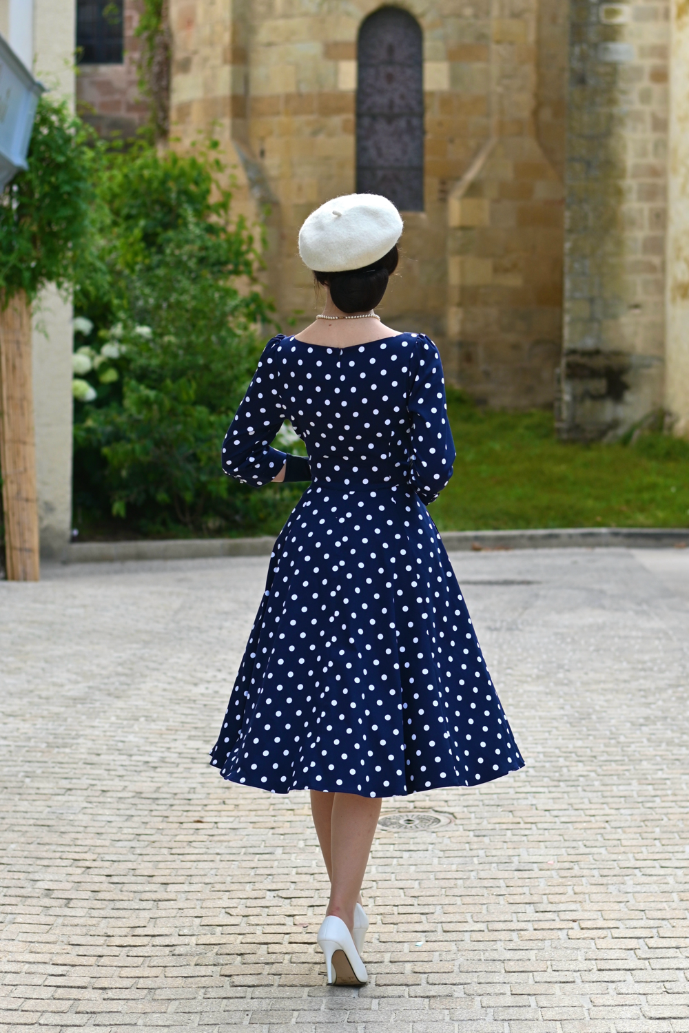 blue with white dots dress Light Blue & White Polka Dot Swing Dress