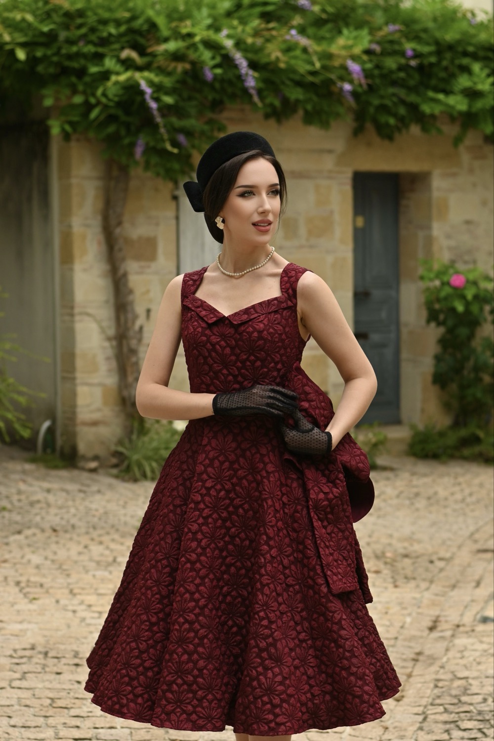 Thea Swing Dress with Bolero in Maroon