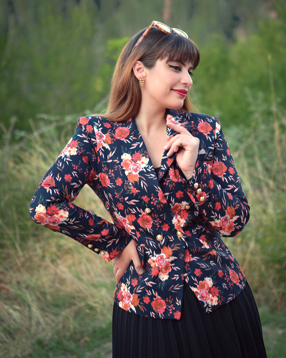 Gillian Floral Blazer in Navy Hearts Roses London