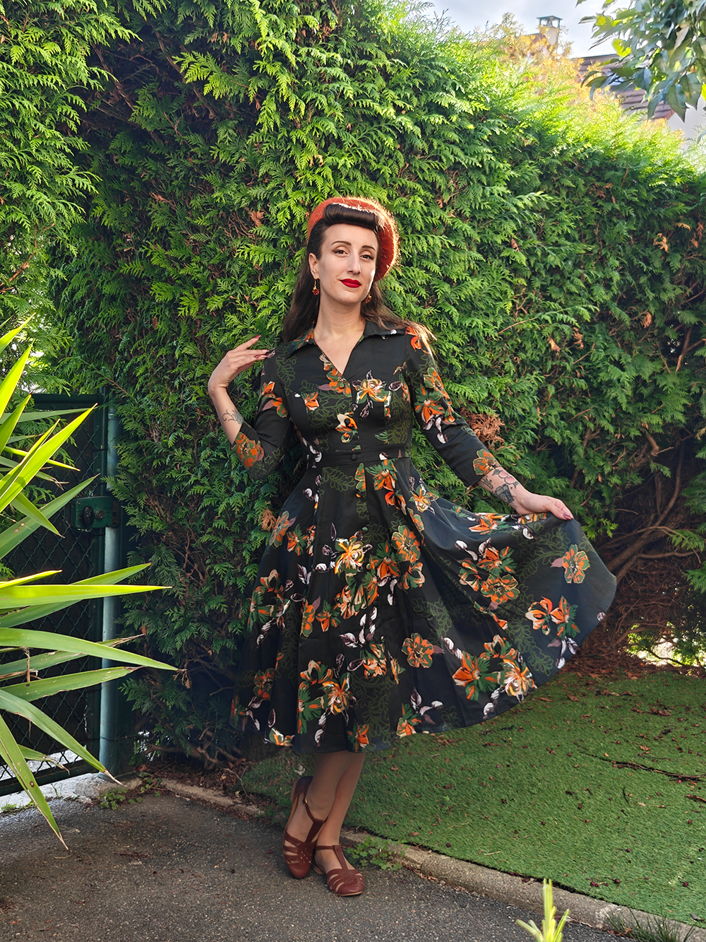 Gina Floral Swing Dress in Green - Hearts & Roses London