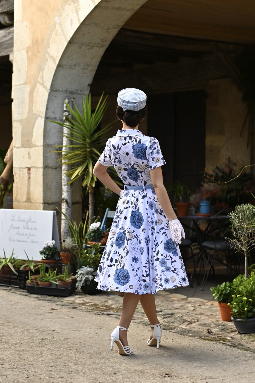 blue garden dress Elles Garden Party Mini Dress - Blue and White