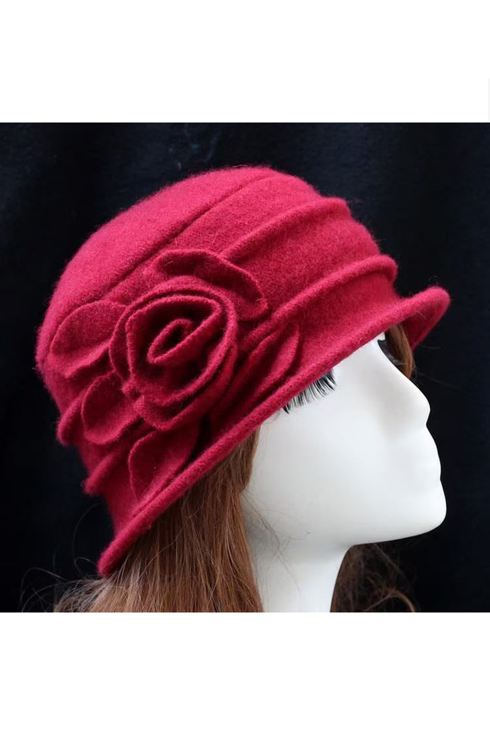 Vintage Wool Rose Hat in Red