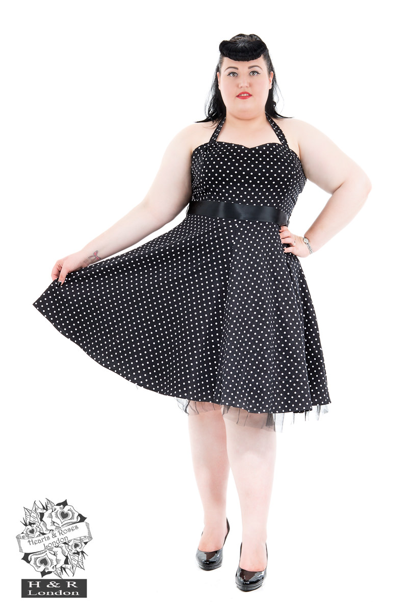 black and white polka dot swing dress
