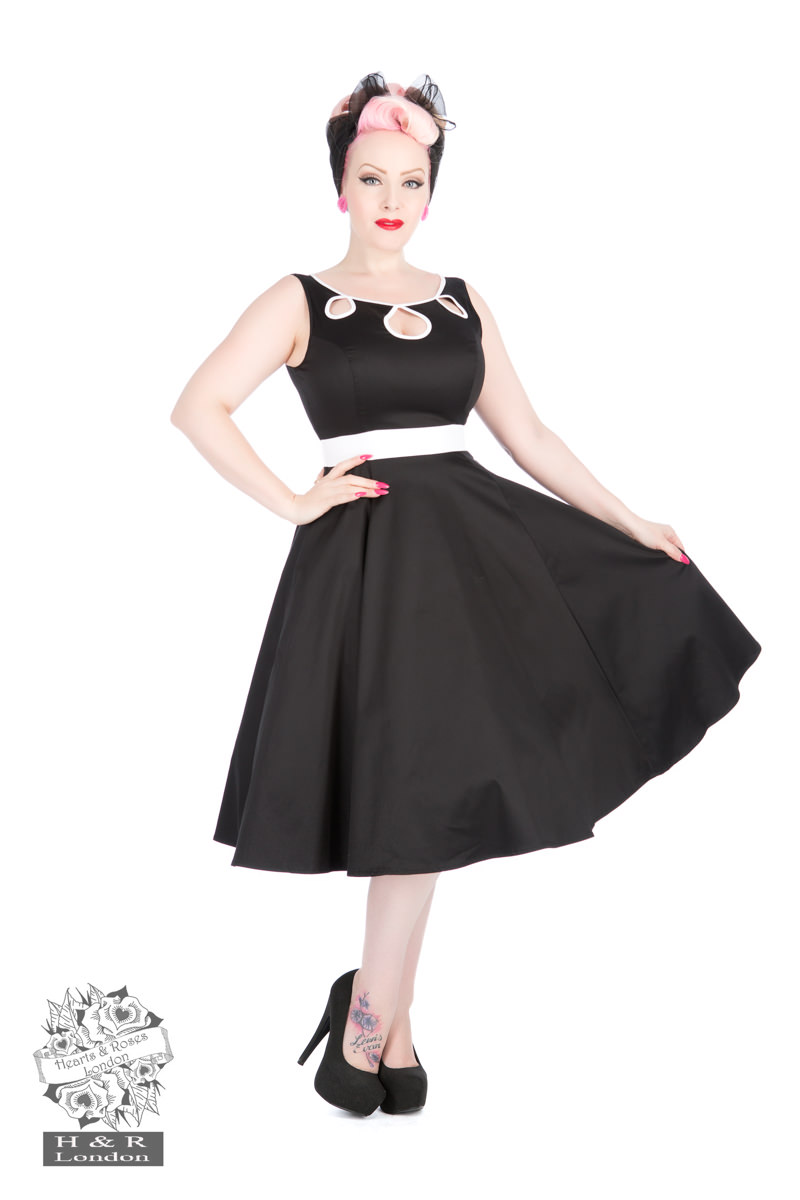 Black Peter Pan Collar Swing Dress in Black/Red - Hearts & Roses London