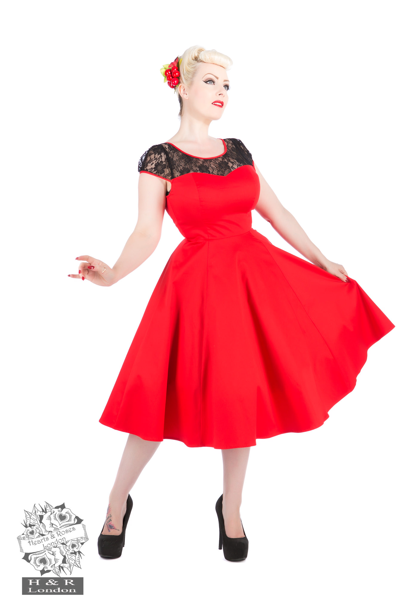 red lace swing dress