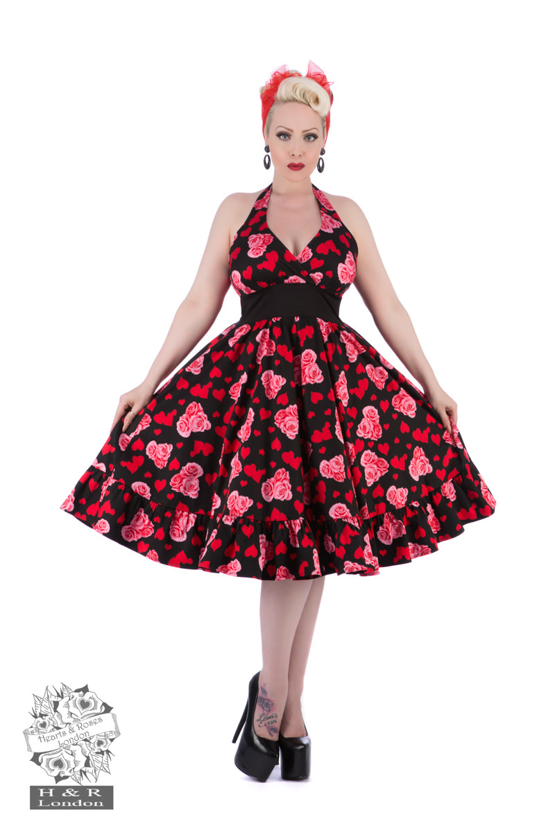 Roses Black Dress Red Hearts Hearts Roses Halter Dress In Black/Red Hearts Roses London Roses Black Dress Red Hearts Hearts Roses Halter Dress In Black/Red Hearts Roses London