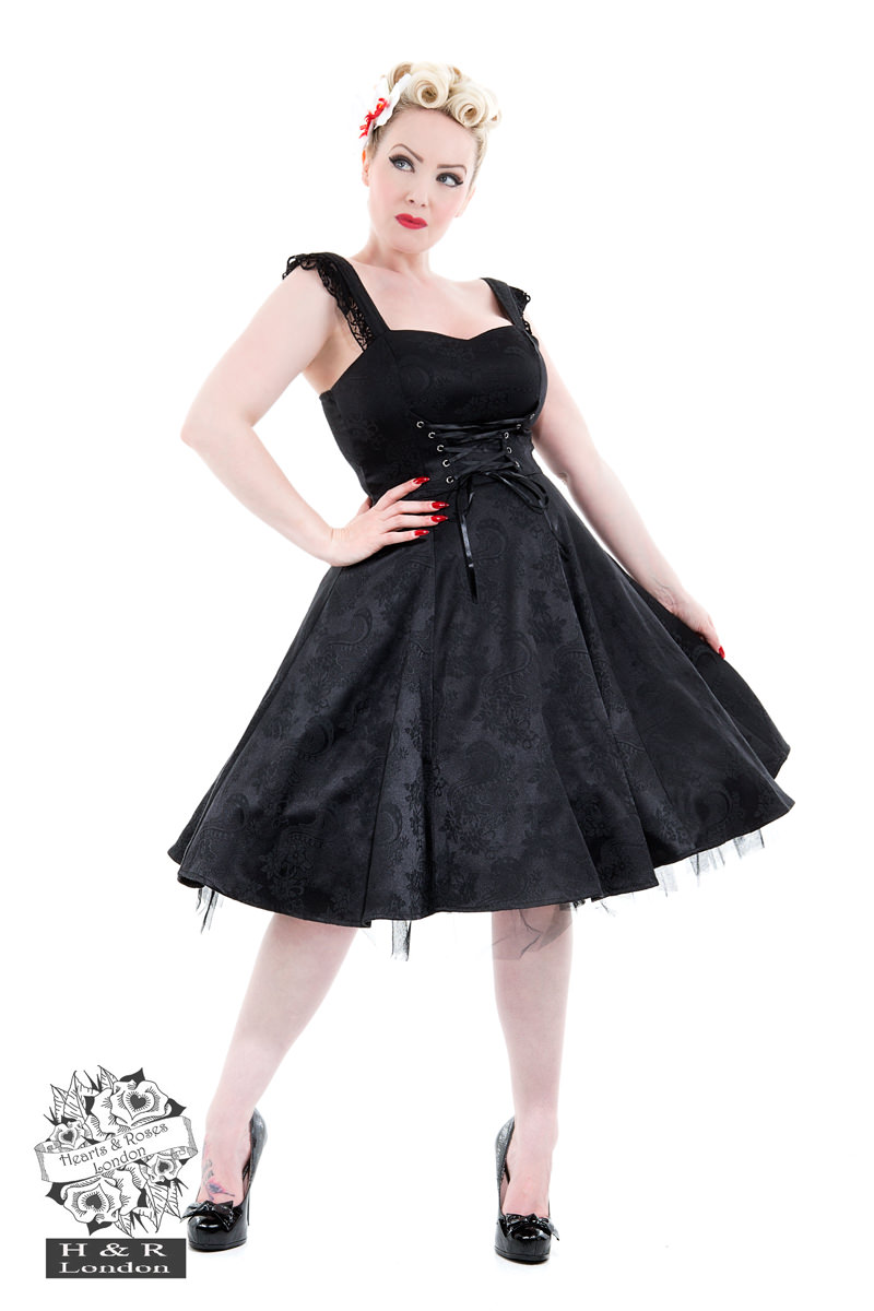 Black Marie Antoinette Gothic Dress in Black - Hearts & Roses London