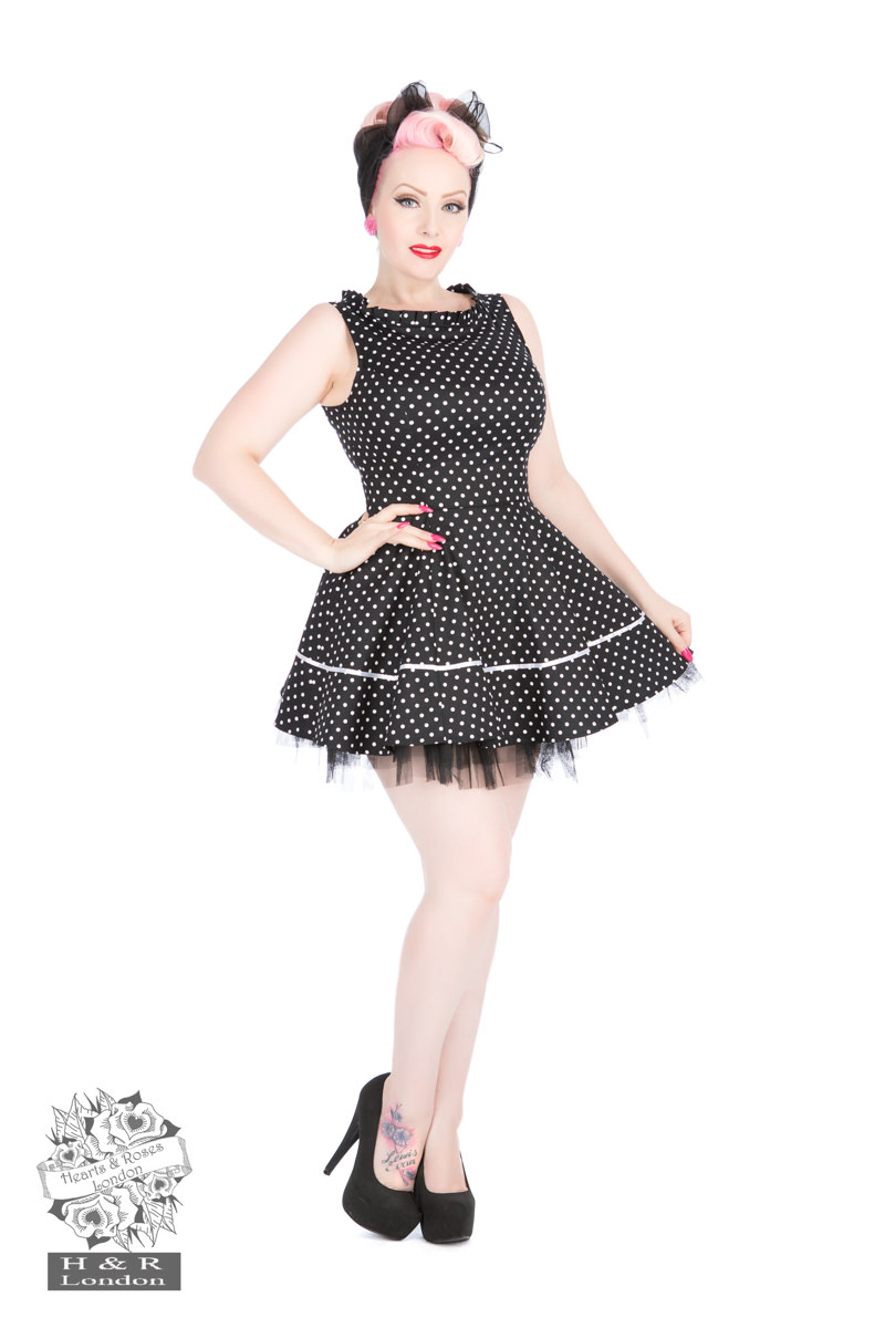 Lucy Black White Small Polka Dot Mini Dress - Hearts & Roses London