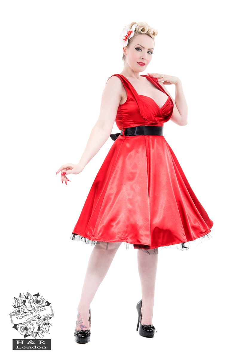 Red Satin 50s Prom Swing Dress