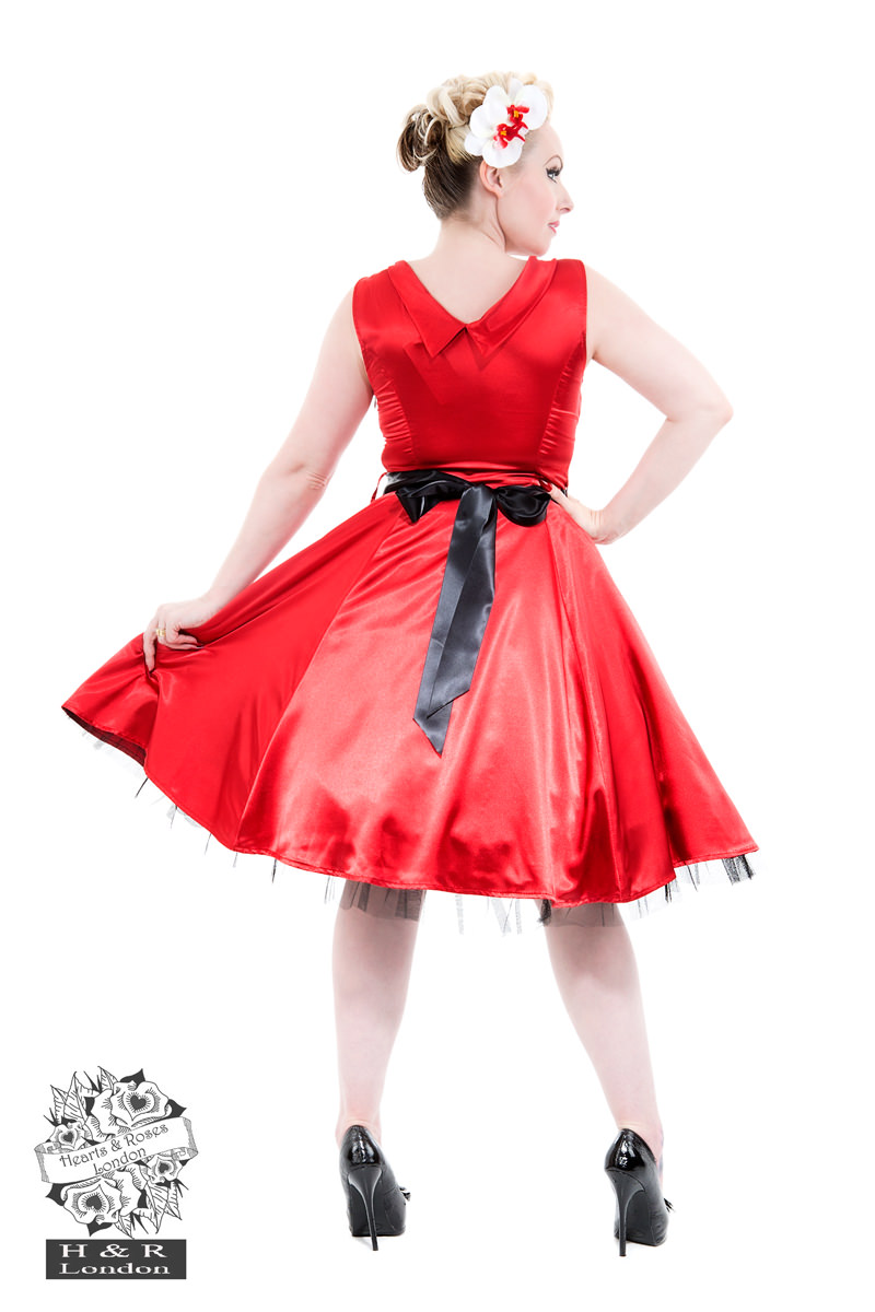 Red Satin 50s Prom Swing Dress