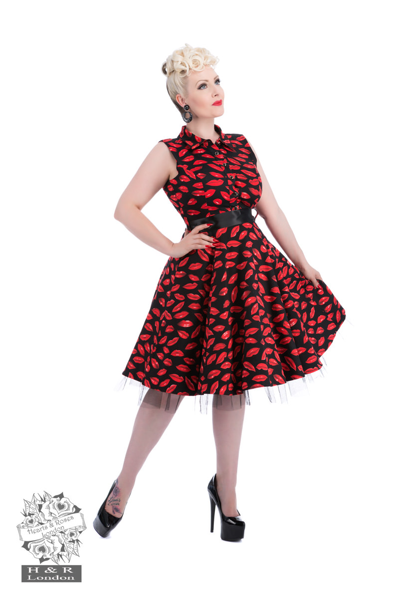 open lace back dress Matilda Casual Wrap Dress in Black/Red Heart Print